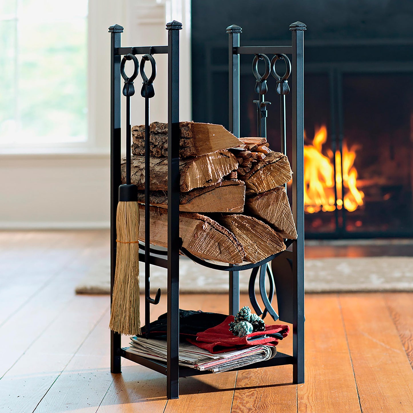 Wood Rack With Fireplace Tools